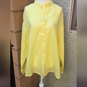 By Egreis Palr Yellow High Neck Button Down Shirt